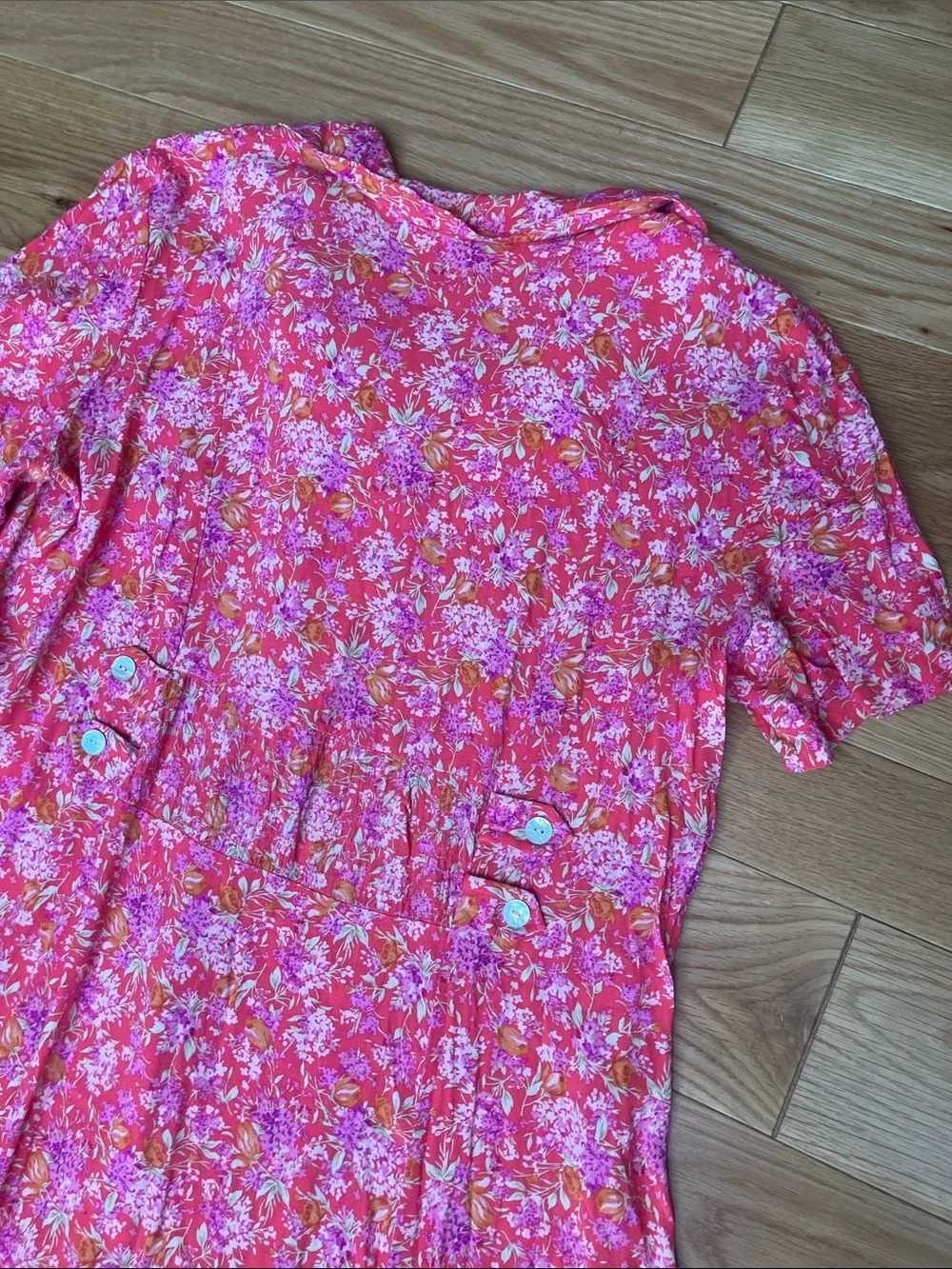 Vintage retro Pink ditsy Floral Button-Front A-Line 16W - Picture 7 of 7